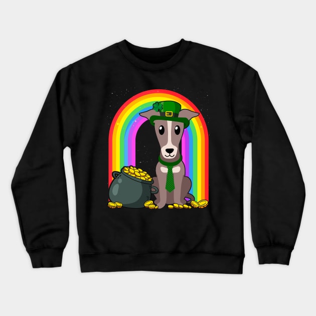 Whippet Rainbow Irish Clover St Patrick Day Dog Gift print Crewneck Sweatshirt by theodoros20